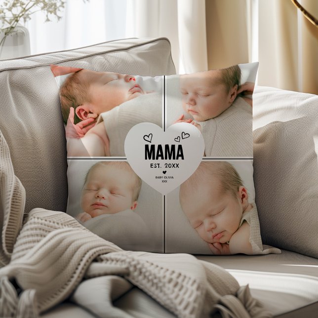 Mama Heart 4 Photo Collage Throw Pillow (Creator Uploaded)