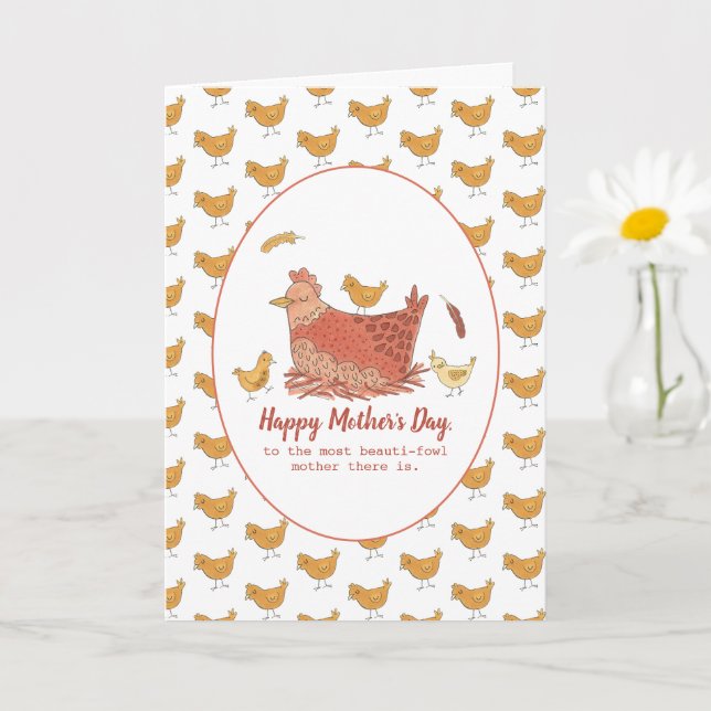 Mama Hen and Chicks Funny Mother's Day Card (Small Plant)