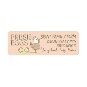 Mama hen and chicks on an egg-coloured carton labe