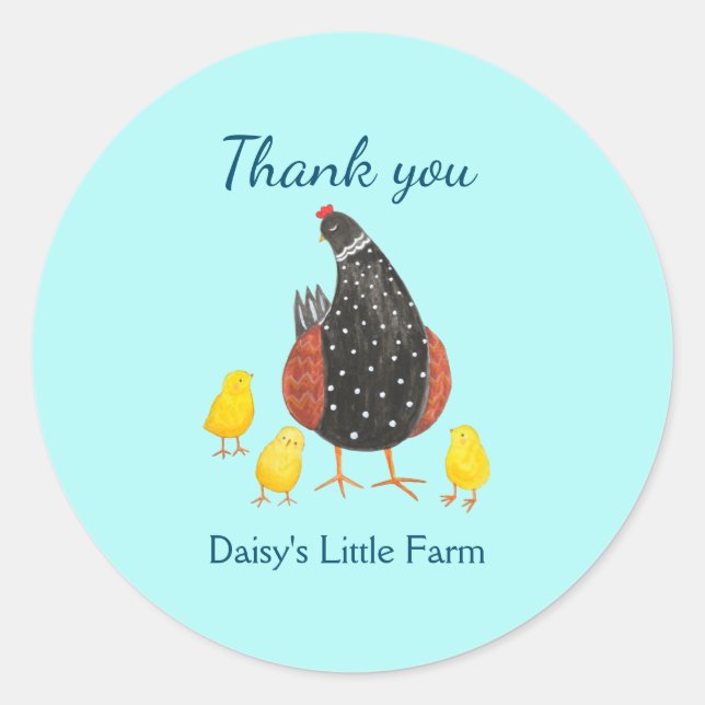 Mama Hen and three chicks chicken custom thank you Classic Round Sticker (Front)