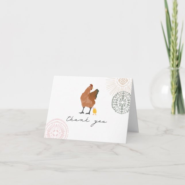 Mama Hen Baby Chick Pink Bow Thank You  Card (Front)
