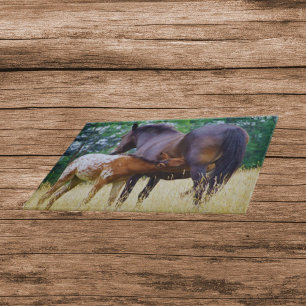 Mama Horse Feeding Baby Glass Cutting Board