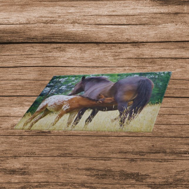 Mama Horse Feeding Baby Glass Cutting Board (Creator Uploaded)