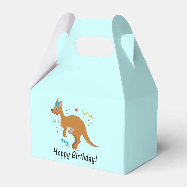 Mama Kangaroo and Baby in Birthday Hats Favor Box (Front Side)