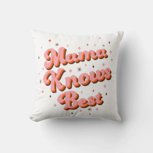 Mama Knows Best Pink Brown Funny Retro Typography Throw Pillow