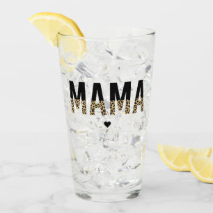 Mama Leopard print Typography Mom Gifts Glass