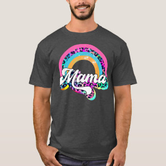 Mama Leopard Rainbow Cheetah Print Mommy Graphic  T-Shirt