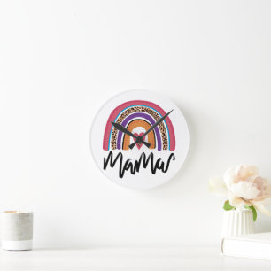 Mama Leopard Rainbow Round Clock