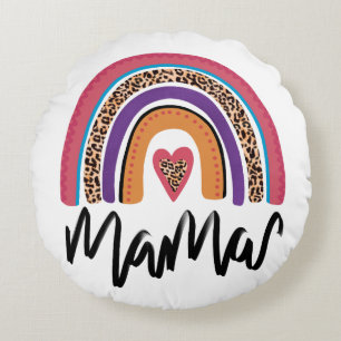 Mama Leopard Rainbow Round Pillow
