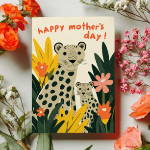Mama Leopard with Cub Floral Happy Mother's Day Holiday Card