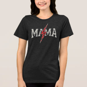 Mama Lightning Bolt Chequered Varsity Mom Women Tri-Blend Shirt