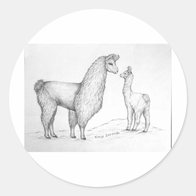Mama Llama and Cria Classic Round Sticker (Front)