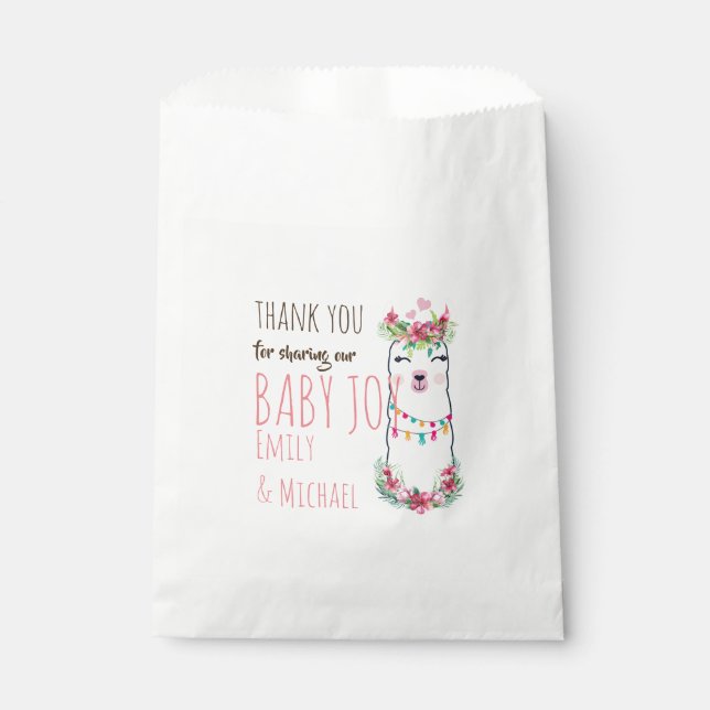Mama Llama Baby Shower Girls Pink Floral Partyware Favour Bag (Front)