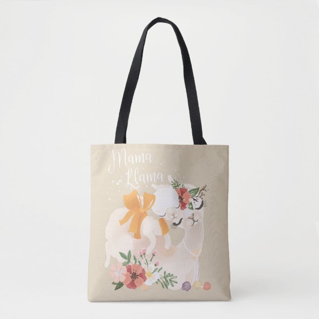 Mama Llama with baby llama & flowers bag (Front)