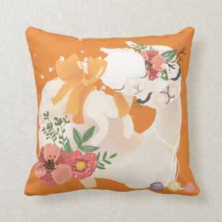 Mama Llama with baby llama & flowers pillow