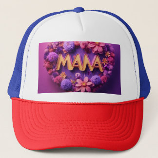  "Mama Love - Neon Heart with Floral Background 3D Trucker Hat