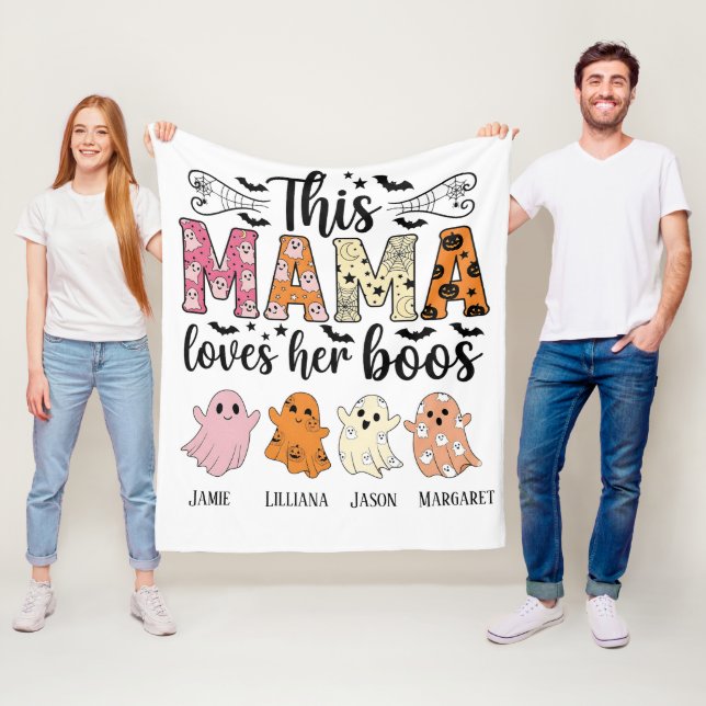 Mama Loves Her Boos Spooky Personalized Halloween Fleece Blanket (In Situ)