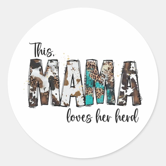Mama Loves Her Herd Leopard Cowhide For Women Moth Classic Round Sticker (Front)