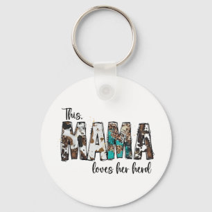 Mama Loves Her Herd Leopard Cowhide For Women Moth Keychain