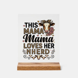 Mama Loves Her Herd Vintage Cow Mom Shirt Design_1 Acrylic Sign