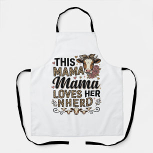 Mama Loves Her Herd Vintage Cow Mom Shirt Design_1 Apron