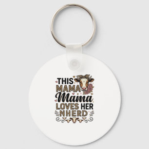 Mama Loves Her Herd Vintage Cow Mom Shirt Design_1 Keychain