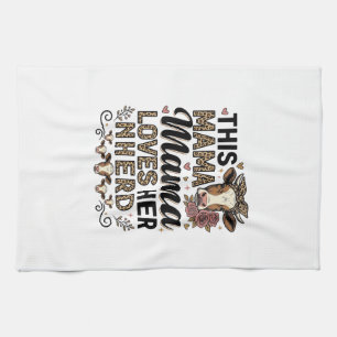 Mama Loves Her Herd Vintage Cow Mom Shirt Design_1 Kitchen Towel