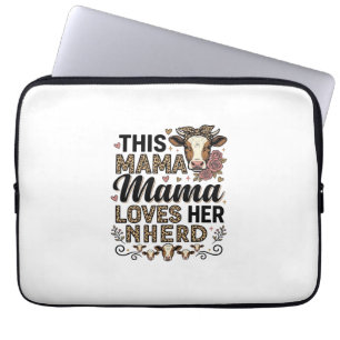 Mama Loves Her Herd Vintage Cow Mom Shirt Design_1 Laptop Sleeve