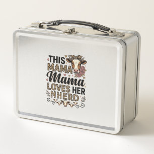 Mama Loves Her Herd Vintage Cow Mom Shirt Design_1 Metal Lunch Box