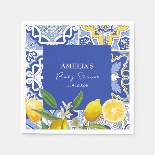 Mama Main squeeze blue Lemon citrus baby shower Napkin (Front)