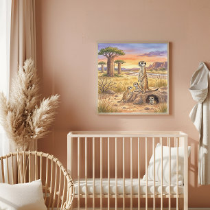 Mama Meerkat and Pups Nursery Poster