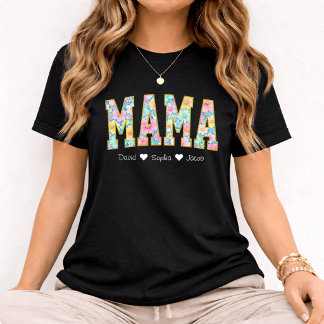 Mama Mom Floral With Kids Names Mother's Day T-Shirt