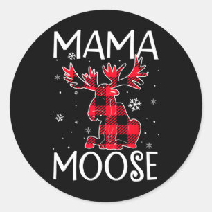 Mama Moose Red Plaid Matching Christmas Pyjamas Fo Classic Round Sticker