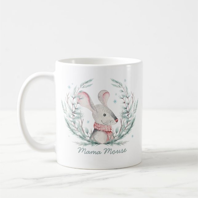 Mama Mouse Cute Holiday Wreath Coffee Mug (Left)