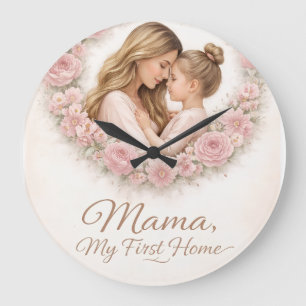 Mama — My First Home   Mother & Daughter Floral Tr Large Clock
