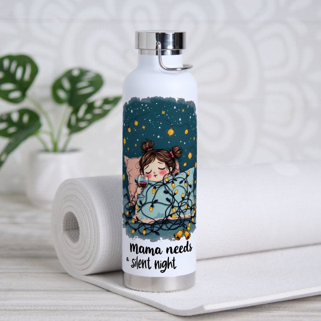 Mama Needs a Silent Night  Water Bottle (Yoga (Rotated))
