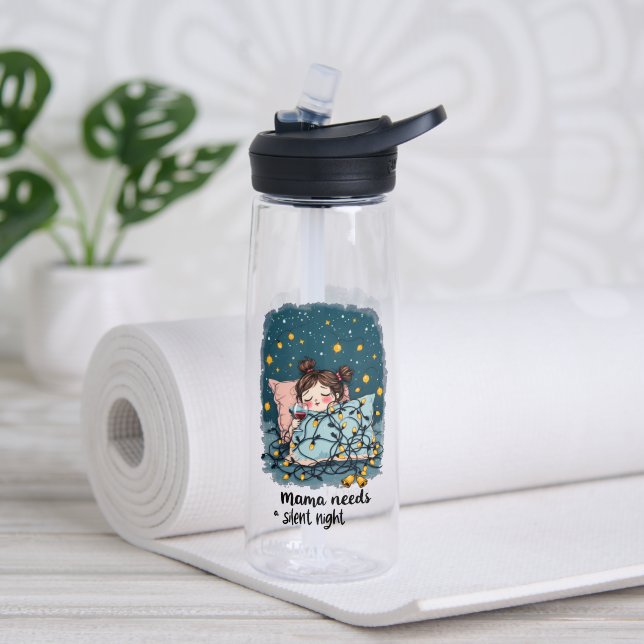 Mama Needs a Silent Night  Water Bottle (Yoga (Rotated))