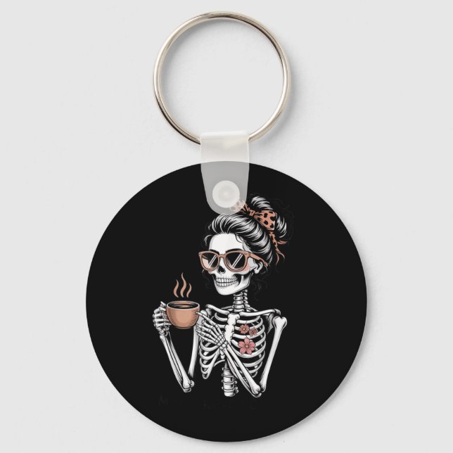 Mama Needs Coffee Funny Skeleton Halloween Coffee Keychain (Front)