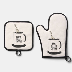 Mama Needs Coffee Oven Mitt & Pot Holder Set