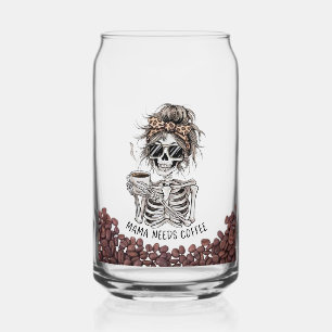 Mama Needs Coffee Skeleton Mom Iced Coffee Can Glass
