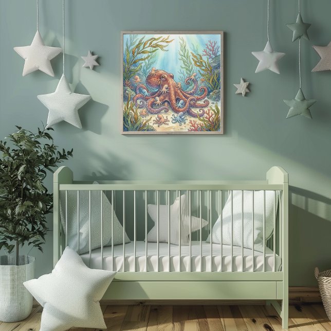 Mama Octopus and Babies Nursery Poster (Creator Uploaded)