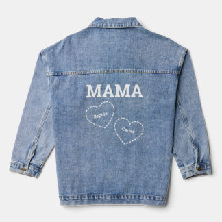Mama of 2 Hearts Minimal Modern Mom Kids Names Den Denim Jacket