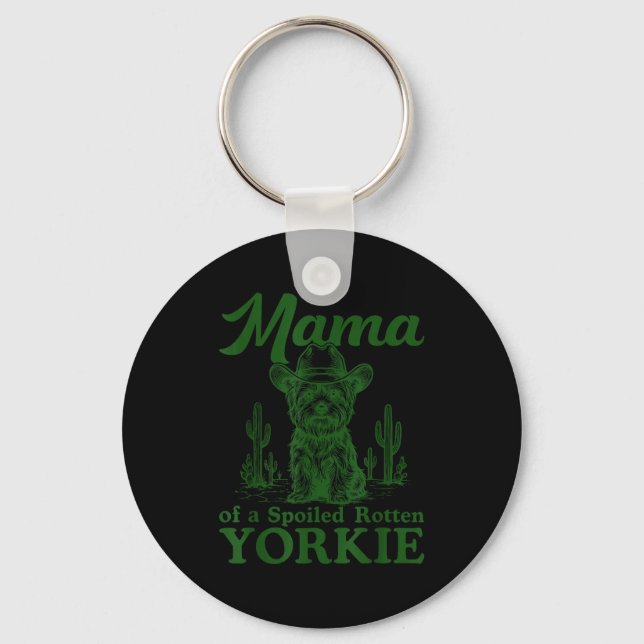 Mama Of A Siled Rotten Yorkie Western Cowboy Dog L Keychain (Front)