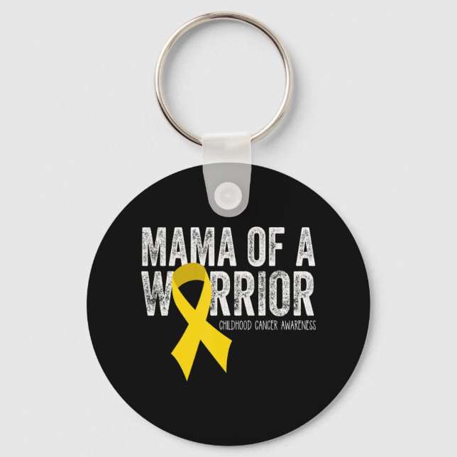 Mama of a Warrior Childhood Cancer  Ribbon Oncolog Keychain (Front)