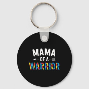 Mama Of A Warrior Family Mom World Autism Awarenes Keychain