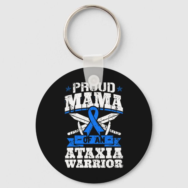 Mama Of An Ataxia Warrior Awareness Ribbon Dystaxi Keychain (Front)
