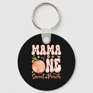 Mama of one sweet peach 1st birthday girl party keychain