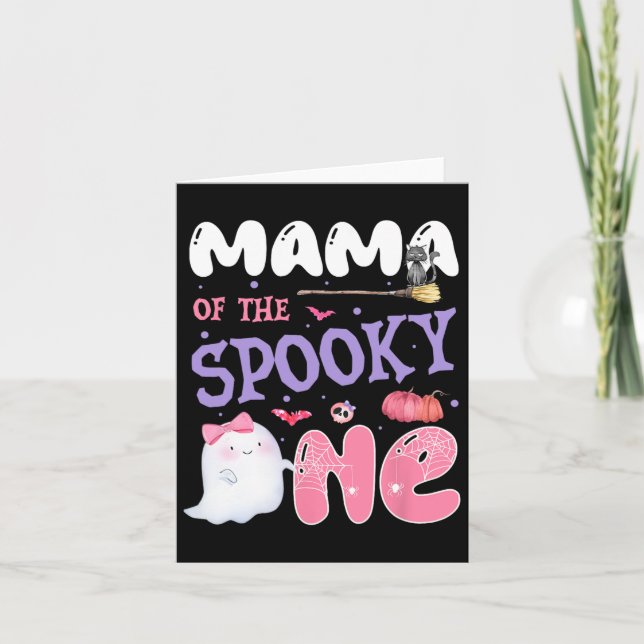 Mama Of The Spooky One 1st Birthday Halloween Pink Card (Front)