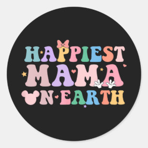 Mama On Earth Retro Groovy Mom Happy Mother's Day  Classic Round Sticker