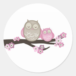 Mama Owl & Baby {Pink}   Stickers